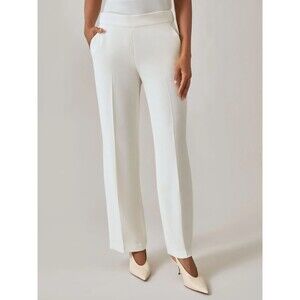 Kasper Women's Petite Stretch Crepe High Rise Pull-On Pants Trouser Off White PL